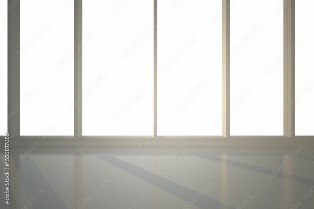 Aufkleber row of floor-to-ceiling windows is being shown in flat design interior with light shadow patterns