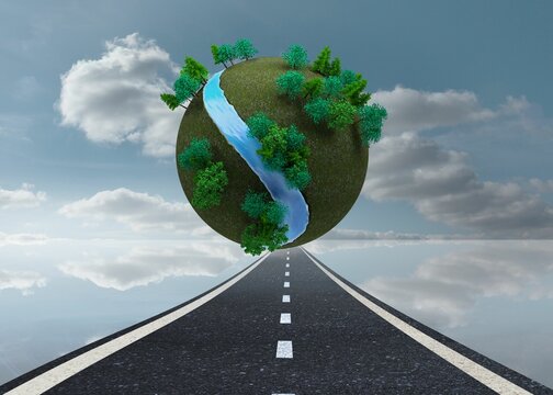 Fototapeta Futuristic earth floating in sky