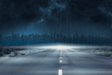 Digital composite image of road leading city
