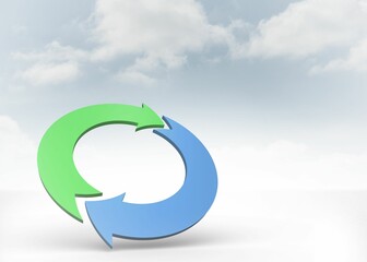 Blue and green arrows in a desert landscape