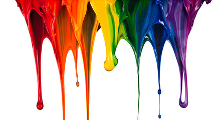 Naklejka premium Vibrant rainbow paint dripping in streams against a black background isolated on a transparent background