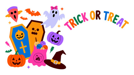 Obraz premium Vector art of halloween trick or treat elements isolated on white background