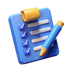 3d realistic checklist icon with pencil isolated on transparent background