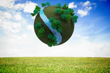 Futuristic earth floating in air