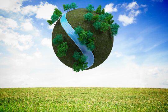 Fototapeta Futuristic earth floating in air