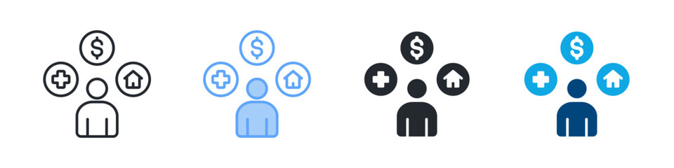 Employee Benefits Icon Set Multiple Style. Designed In Outline, Blue, Glyph, Dual Tone