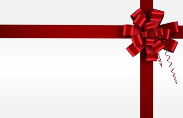 Minimalist flat design is featuring red ribbon cross and multi-looped bow on white gradient