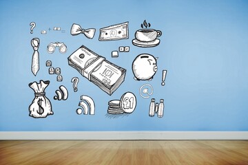 Drawn graphic on blue wall