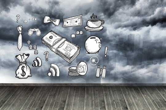 Fototapeta Graphic on wall with stormy sky