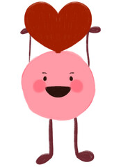 Happy pink ball with heart cartoon illustration. Suitable for design, valentine's day, thank you card, etc.