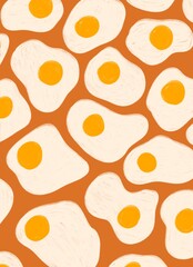 Fried eggs seamless pattern in brown background