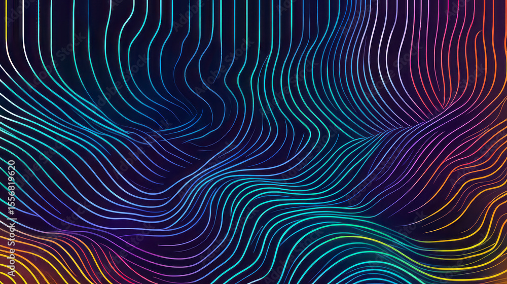 Poster abstract colorful wavy lines pattern on dark background