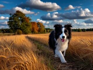 Fototapeta premium Happy dog in golden field
