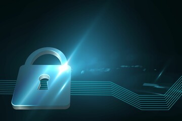 Glowing lock on black background