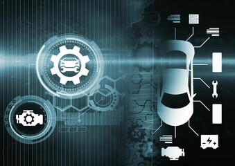 Computer graphic image of car and tools