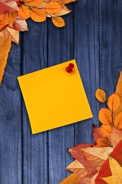 Fototapeta Autumn leaves with yellow note