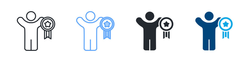 Winner Icon Set Multiple Style. Designed In Outline, Blue, Glyph, Dual Tone