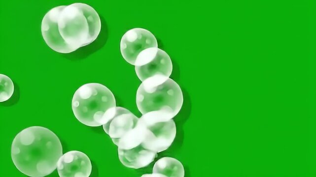 Floating bubbles animation on a green screen background for visual effects and overlay, ideal for adding a whimsical touch to video projects