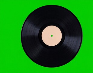 Black vinyl record on green background