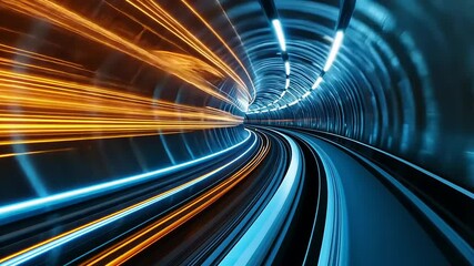 Dynamic motion through a futuristic tunnel with vibrant light streaks and a sense of speed - Powered by Adobe
