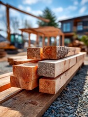 Lumber stacked on construction site