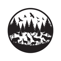 forest animals vector silhouette clip art logo design illustration