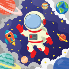Cute Astronaut Floating In Space Cartoon Vector Icon Illustration. Technology Science Icon Concept Isolated Premium Vector. Flat Cartoon Style.