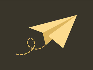Flat Design Paper Airplane with Dashed Line Trail Travel Concept