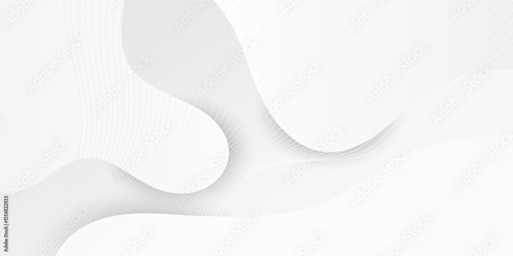 Poster gray and white abstract background with flowing particles.