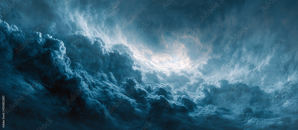 Poster tunnel of light in clouds. massive circular cloud formation with dark center resembling vortex in sk