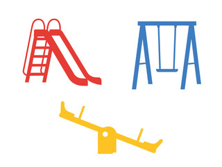 Simple Flat Playground Set Illustration with Slide, Swing and Seesaws