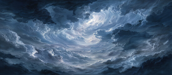 Tunnel of Light in Clouds. massive circular cloud formation with dark center resembling vortex in sky dreamy surreal anime cartoon aesthetic background