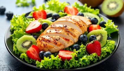 Grilled chicken salad with fresh fruit