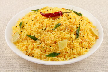 Healthy vegan meal- lemon  rice, South Indian recipes.