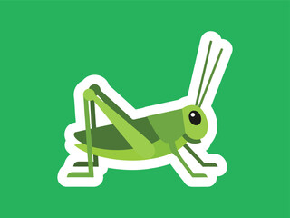 Flat Design Graphic Green Grasshopper Insect with White Outline Sticker