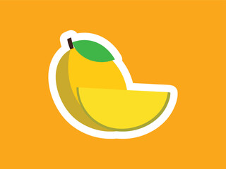 Modern Flat Design Mango Fruit with Slice and Leaf Icon
