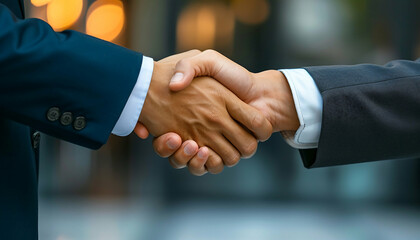 Two business professionals shaking hands, signifying a successful agreement or partnership.