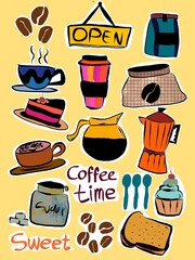 food and drink icons set sticker 