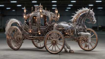 Ornate carriage with horse