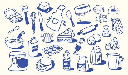 Minimal hand-drawn bakery and pastry equipment vector illustration collection.