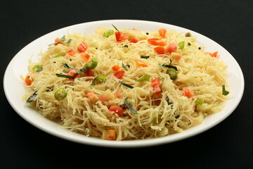 Vermicelli upma with organic vegetables- healthy vegan diet breakfast. 