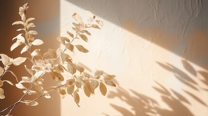 Elegant neutral beige background with plant leaf shadows for modern minimalist product display
