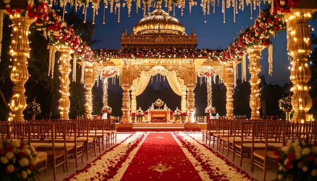 Elegant wedding mandap at night