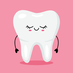 Cute cartoon tooth character with pink background