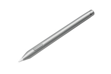 Silver stylus pen lying diagonally on a transparent background, ready for digital art creation or note-taking