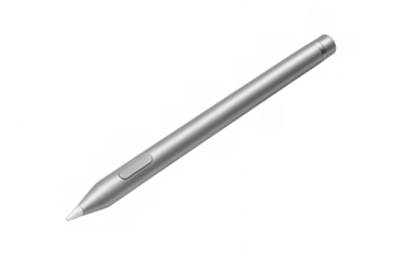 Silver stylus pen lying diagonally on a transparent background, ready for digital art creation or note-taking