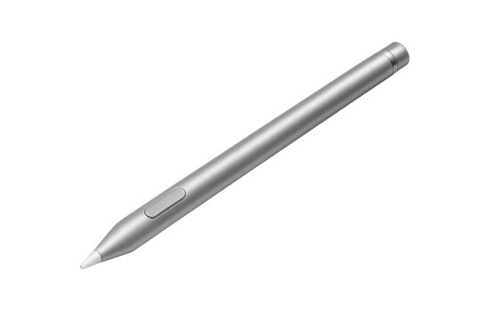 Silver stylus pen lying diagonally on a transparent background, ready for digital art creation or note-taking