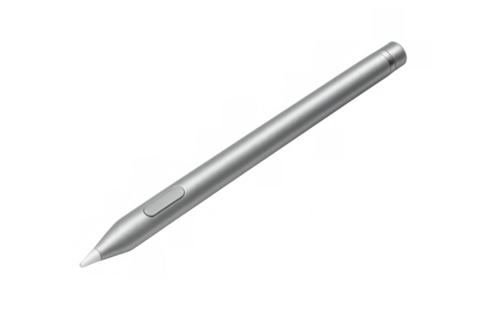 Silver stylus pen lying diagonally on a transparent background, ready for digital art creation or note-taking