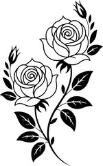 Elegant Black Floral Silhouette Tattoo Design with Blooming Flowers and Curved Stems