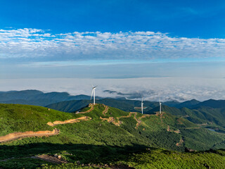 wind turbines in the mountains